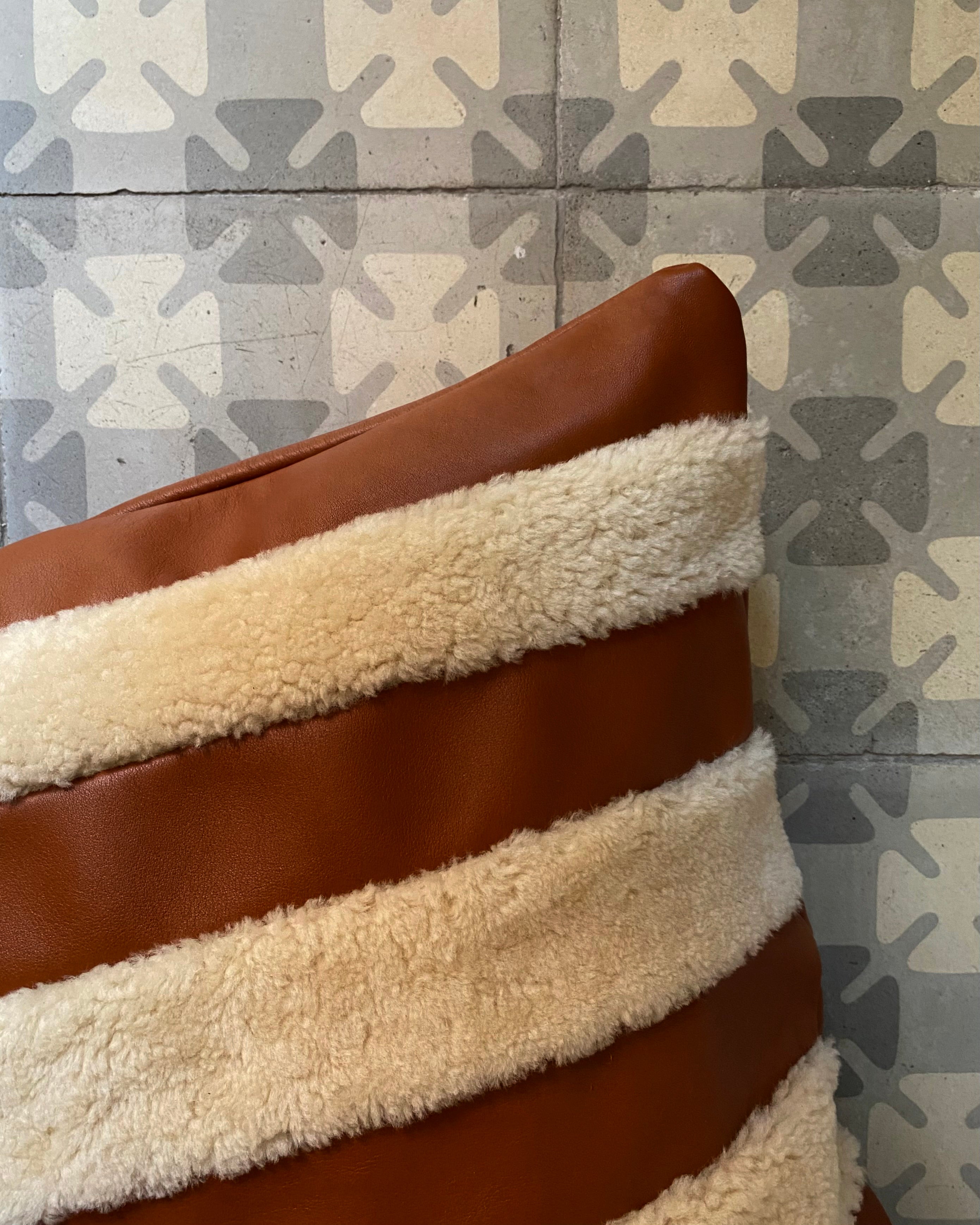 The Marinero tan leather and shearling pillow cover