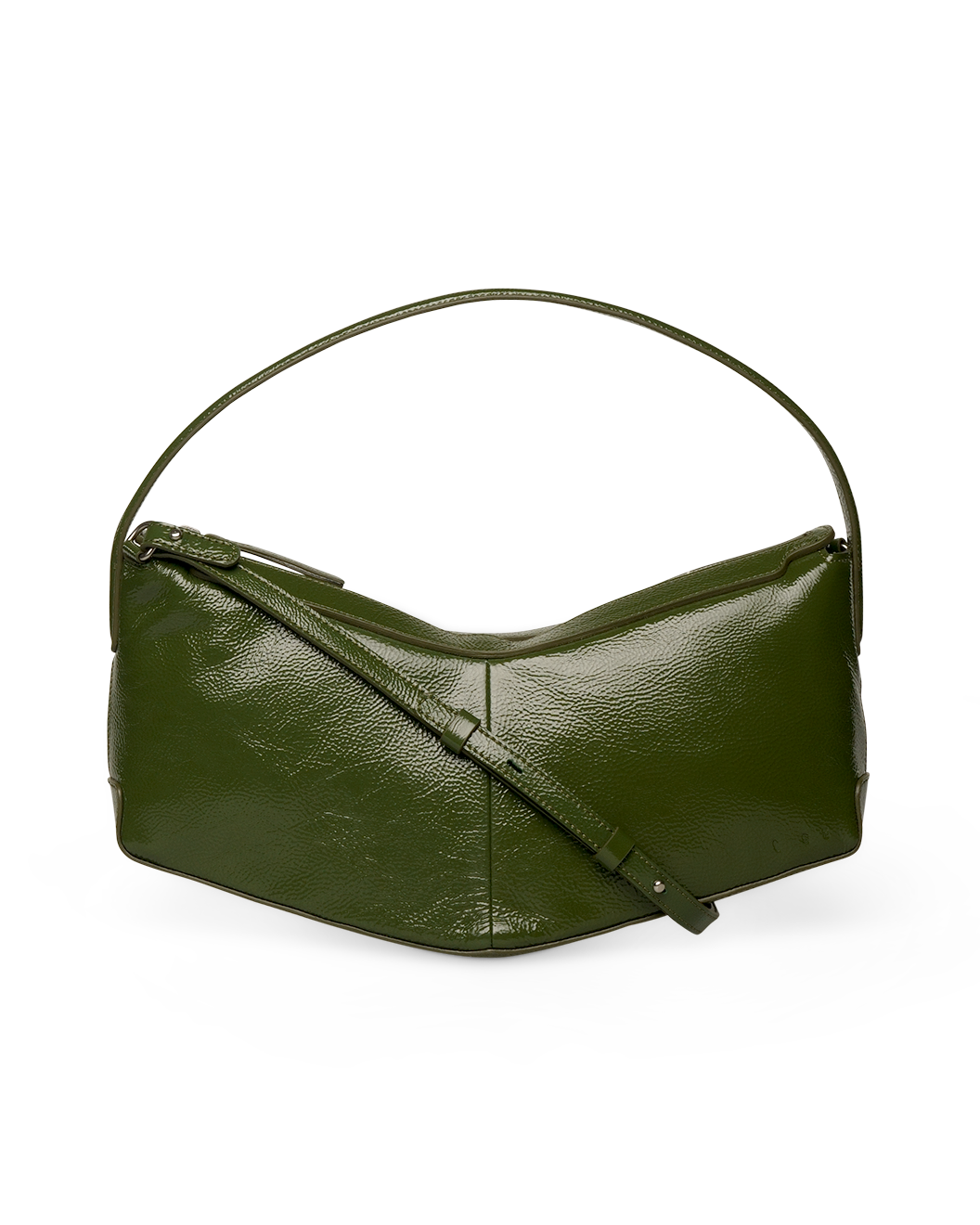 the V baguette glossy avocado shoulder bag