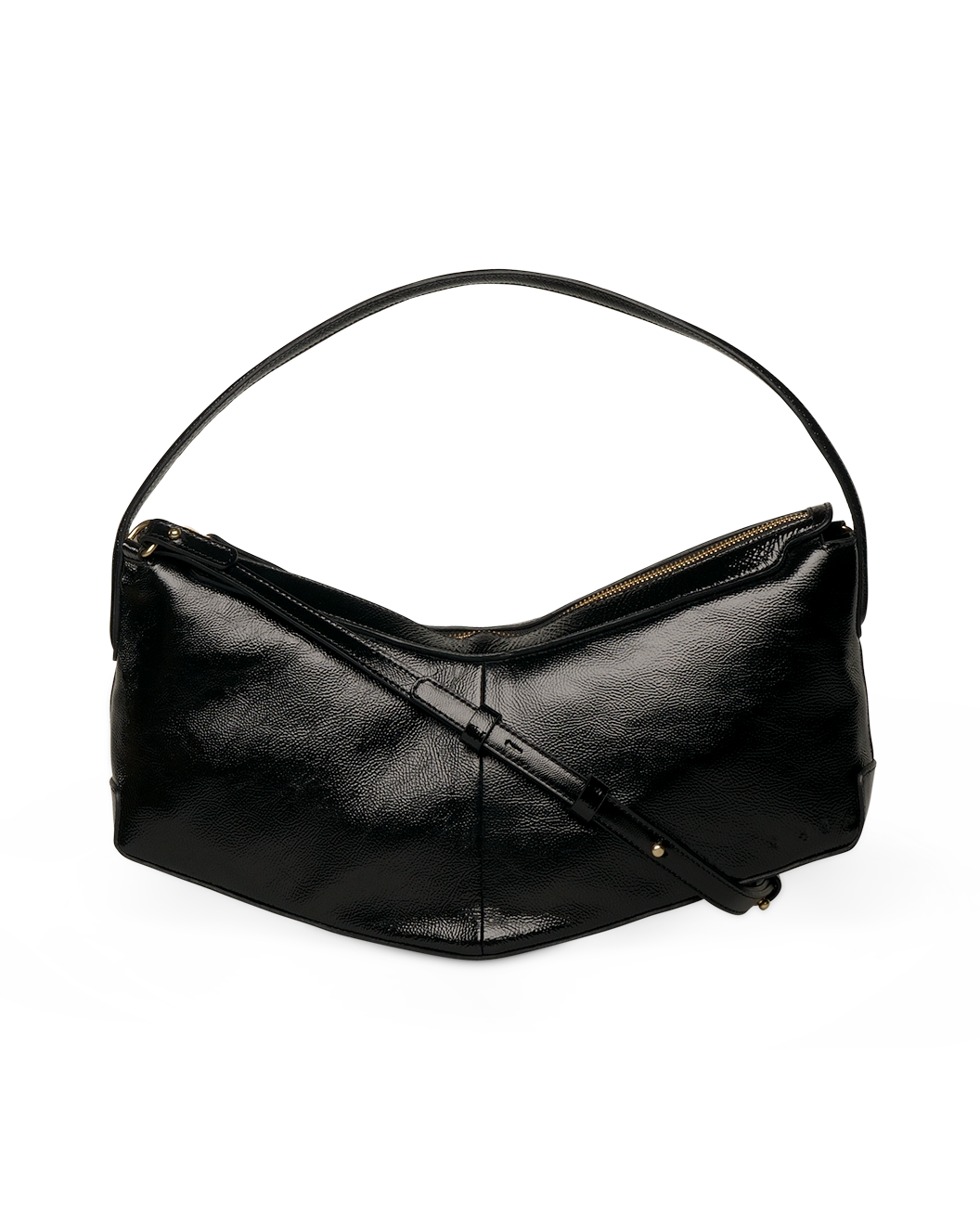 the V baguette glossy black shoulder bag