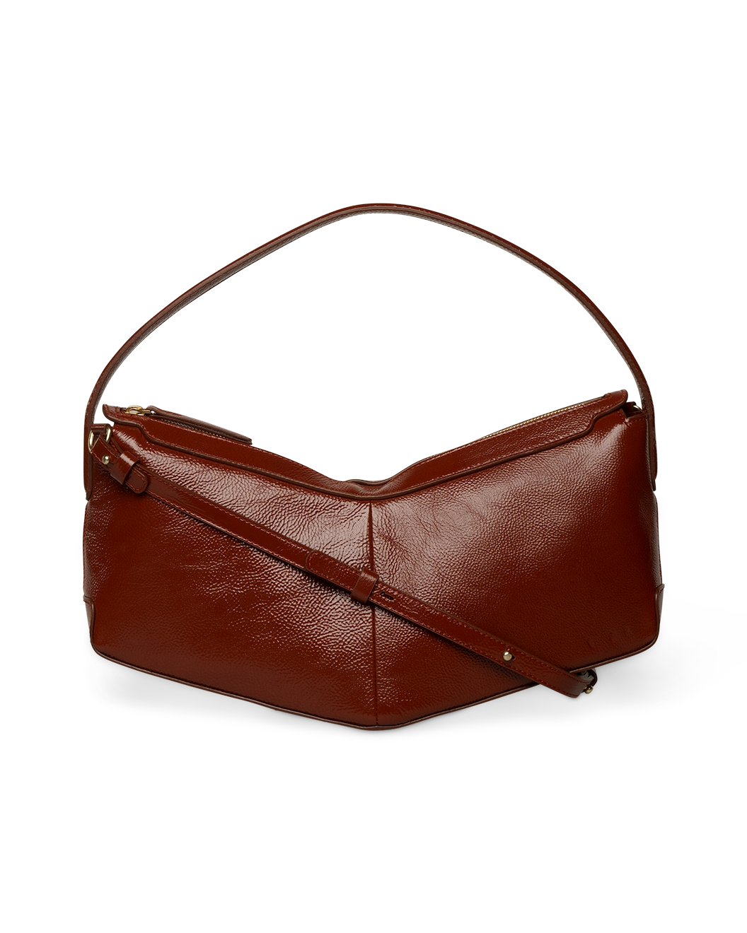 the V baguette glossy brunette shoulder bag