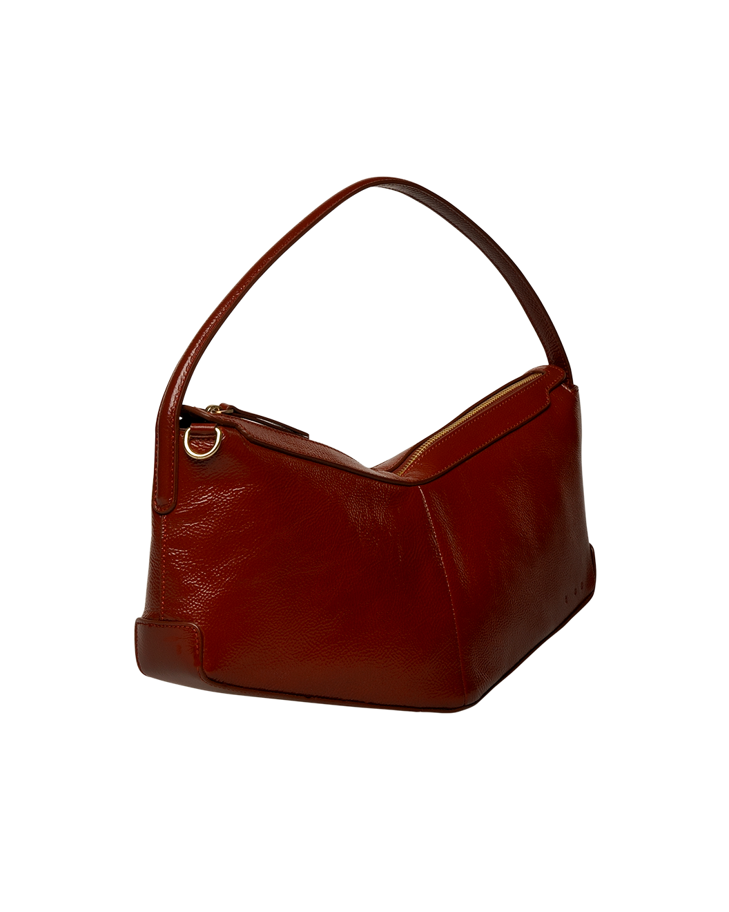 the V baguette glossy brunette shoulder bag