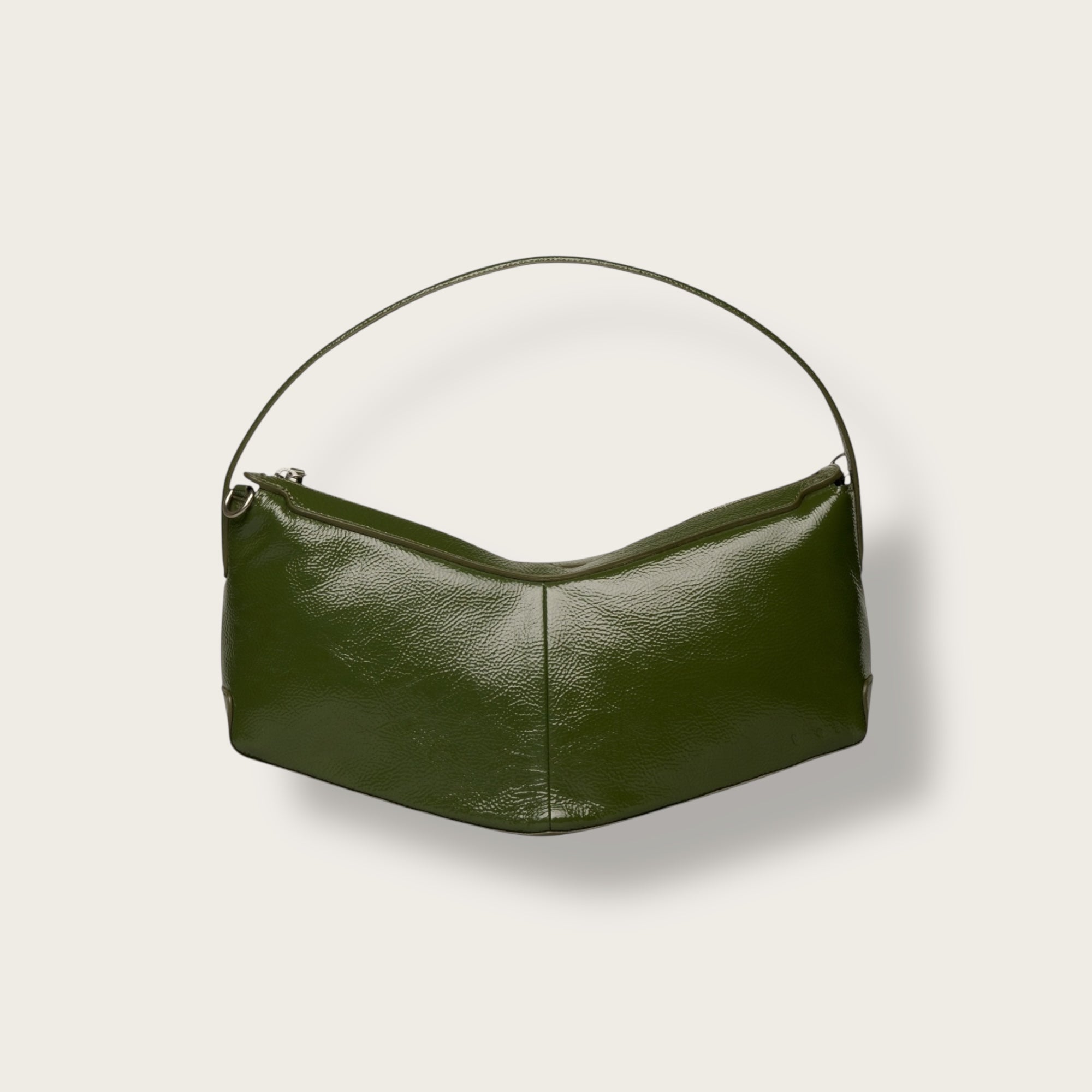 the V baguette glossy avocado shoulder bag