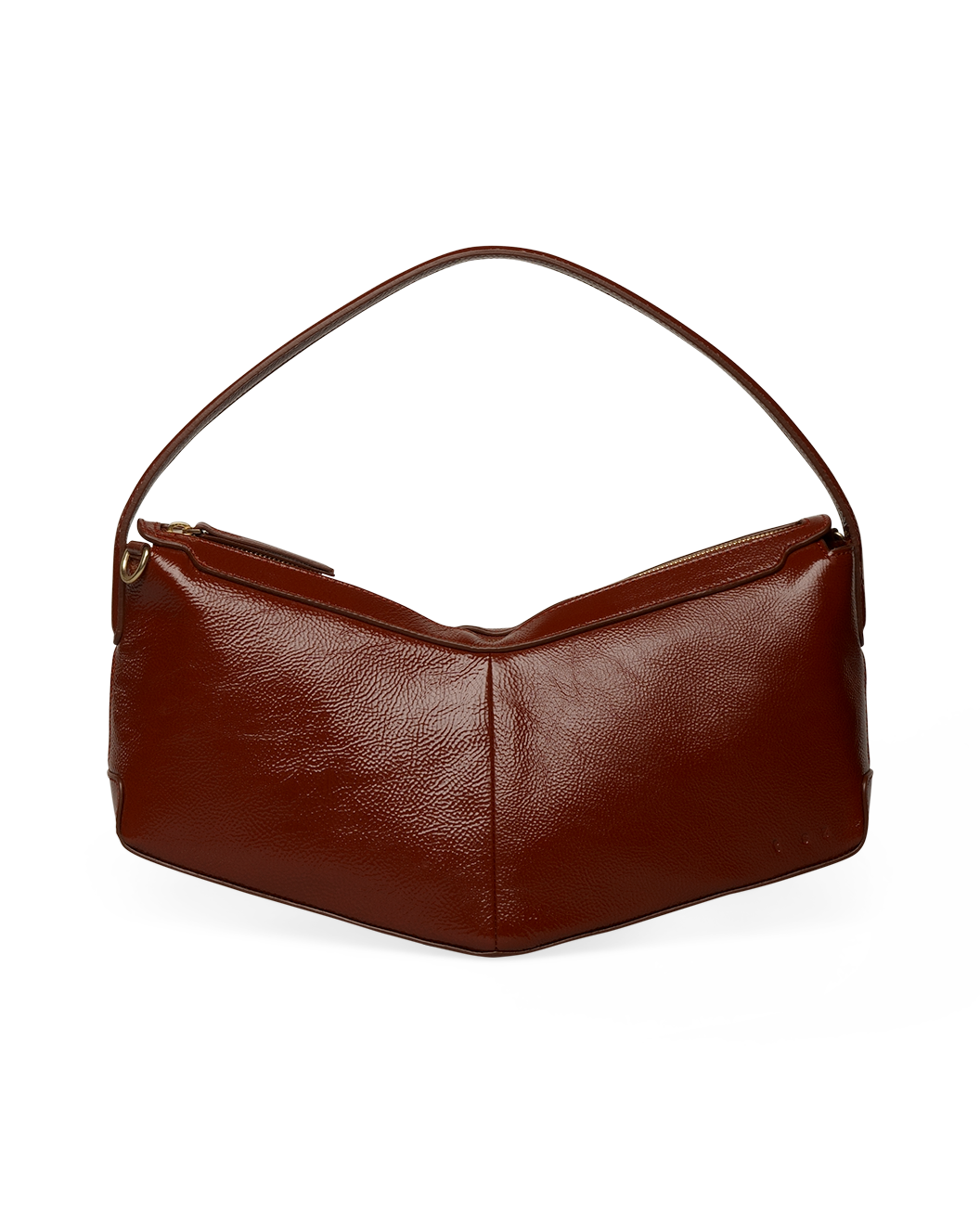 the V baguette glossy brunette shoulder bag
